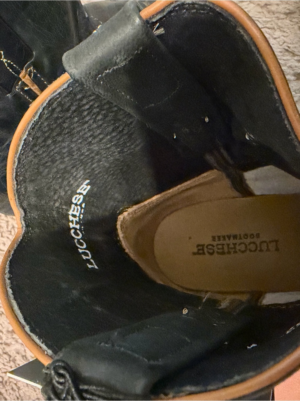 Lucchese Black Leather Cowboy Boots with Tan Accents - Picture 8 of 9